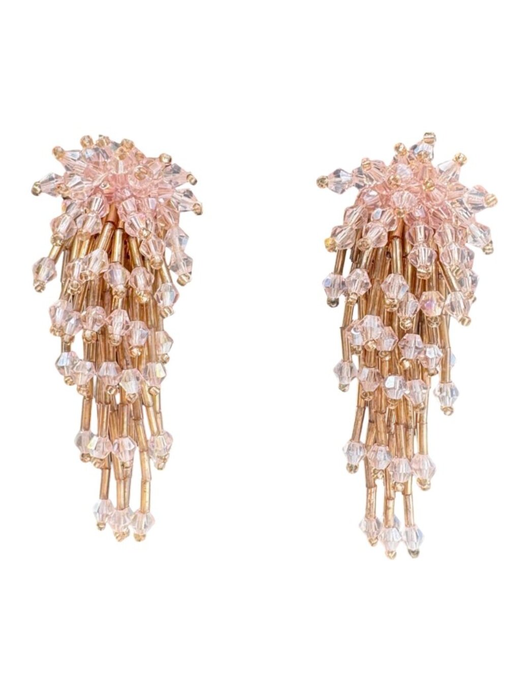 Cha-Cha Waterfall Dangle Earrings Pierced Barbie Pink Gold Sparkle Fireworks - Picture 8 of 8